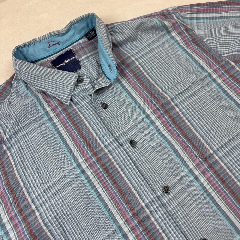 Tommy Bahama Button Up Shirt Men XL Blue Plaid Long Sleeve Relaxed Fit